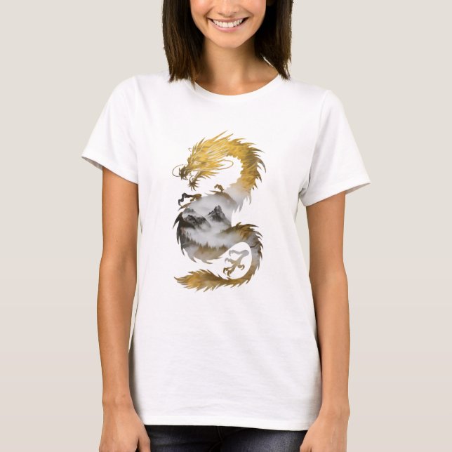 Golden Dragon Nebula Mystical elegance T-Shirt (Front)