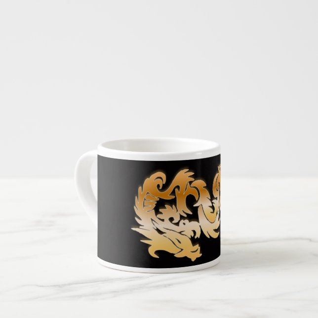Golden Dragon on Black Espresso Cup (Front Left)