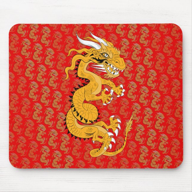 Golden Dragon on Red Mouse Mat (Front)