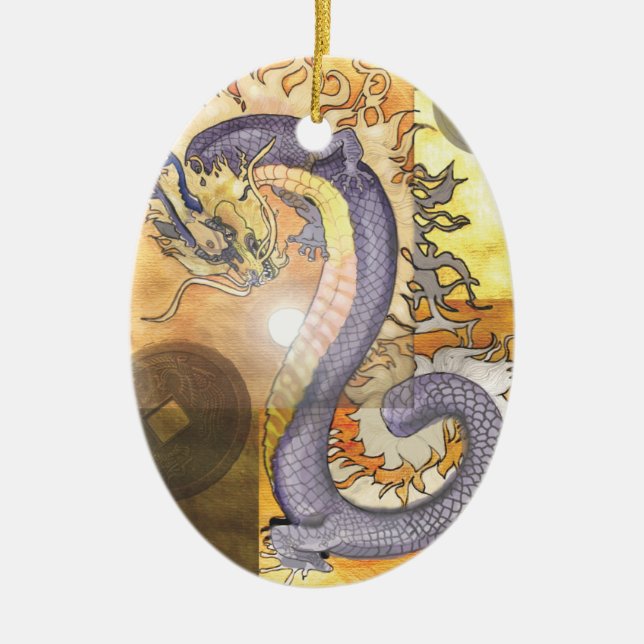 Golden Dragon~ornament Ceramic Tree Decoration (Front)