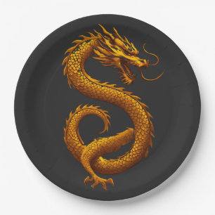 Golden Dragon Paper Plate