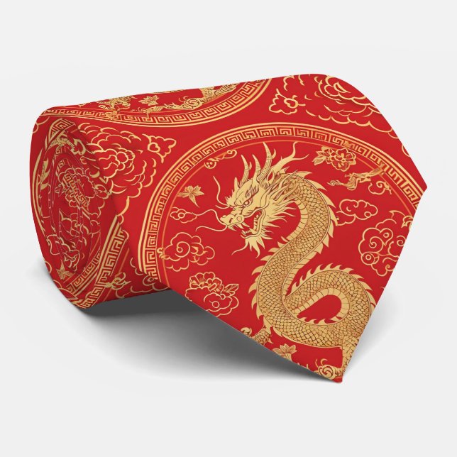 Golden Dragon Pattern Tie (Rolled)