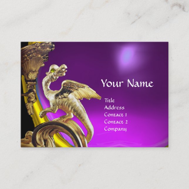 GOLDEN DRAGON PURPLE VIOLET AMETHYST Monogram Business Card (Front)