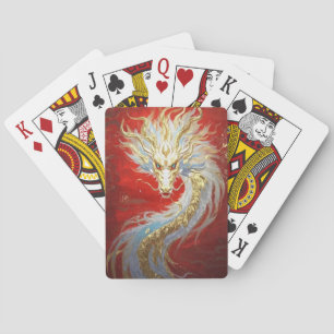 Golden Dragon Soaring Through Crimson Skies Playing Cards