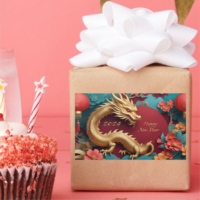 Golden Dragon Spectacle Chinese New Year Rectangular Sticker (Party)