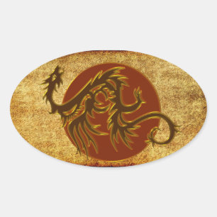 Golden Dragon Sun   antique style Oval Sticker