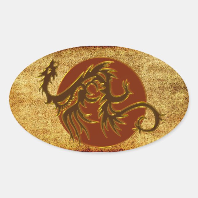 Golden Dragon Sun | antique style Oval Sticker (Front)