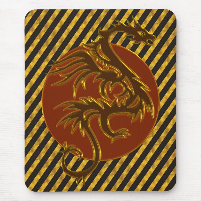 Golden Dragon Sun | golden stripes Mouse Mat (Front)