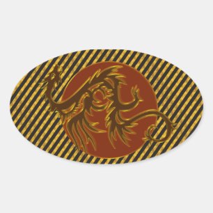 Golden Dragon Sun   golden stripes Oval Sticker