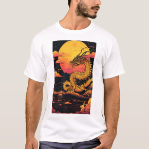 "Golden Dragon: Sunrise Symphony in Vaporwave" T-Shirt