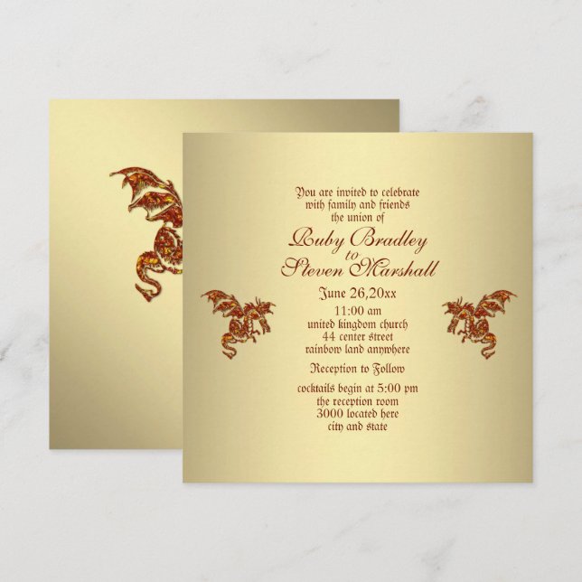 Golden Dragon Wedding Invitation (Front/Back)