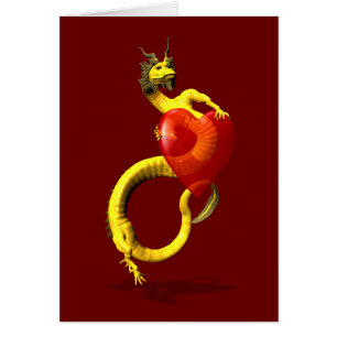 Golden Dragon With Big Red Heart