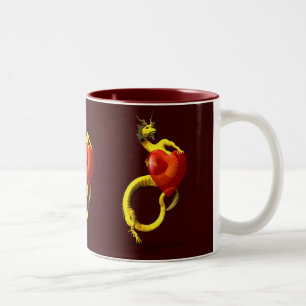 Golden Dragon With Big Red Heart Two-Tone Coffee Mug
