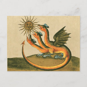 Golden Dragon with Moon and Sun Sepia Postcard