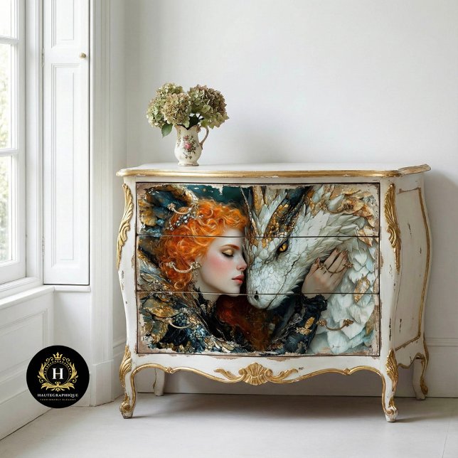 Golden Dragon Woman Fantasy Decoupage Tissue Paper (Creator Uploaded)