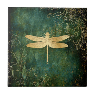 Golden Dragonfly Ceramic Tile