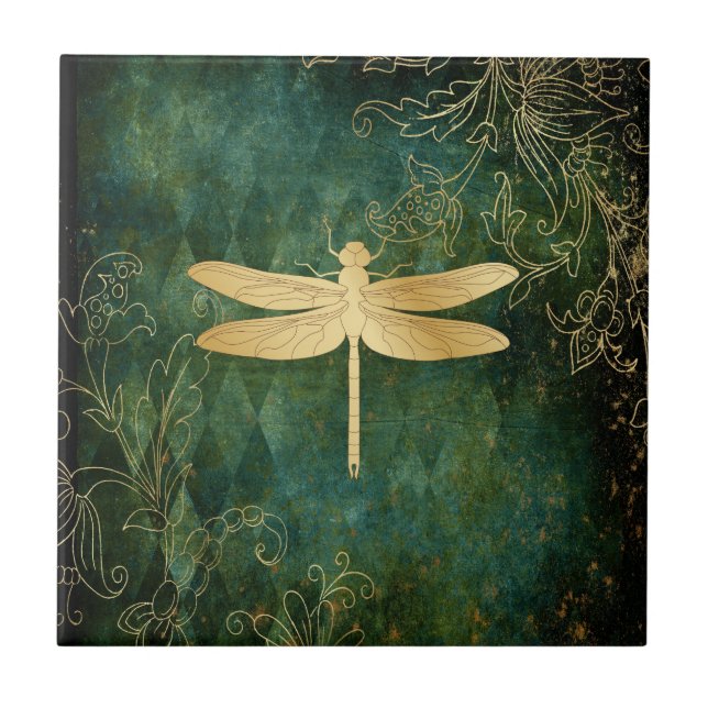 Golden Dragonfly Ceramic Tile (Front)