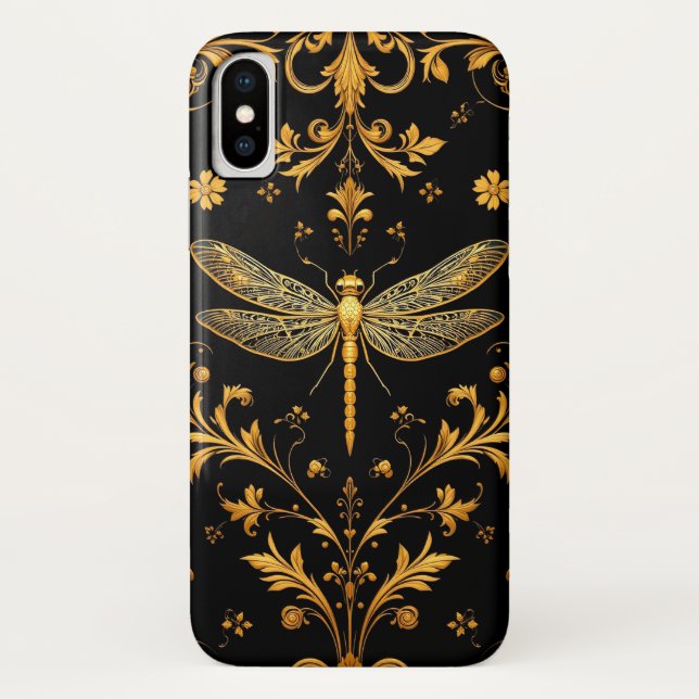Golden Dragonfly Floral Ornamentation Case-Mate iPhone Case (Back)