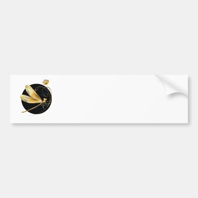 Golden dragonfly in black circle bumper sticker (Front)