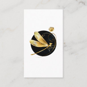 Golden dragonfly in black circle business card
