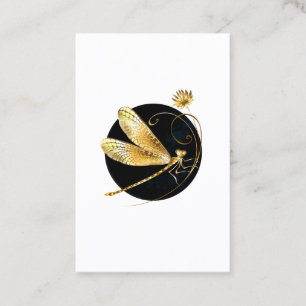 Golden dragonfly in black circle business card