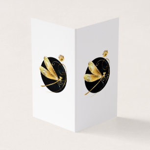 Golden dragonfly in black circle business card