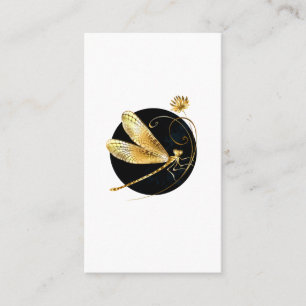 Golden dragonfly in black circle calling card