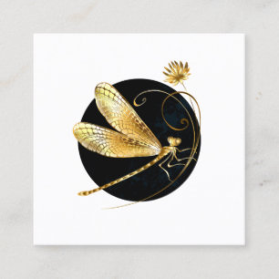 Golden dragonfly in black circle calling card