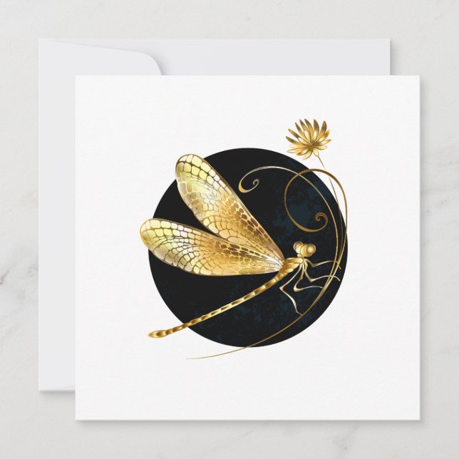 Golden dragonfly in black circle card (Front)