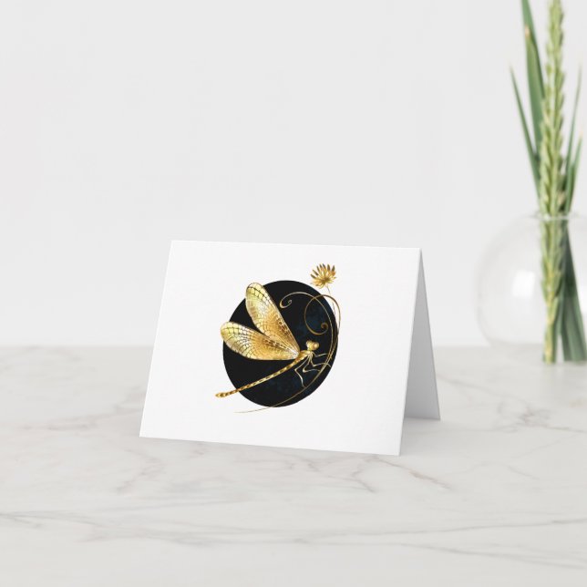 Golden dragonfly in black circle card (Front)