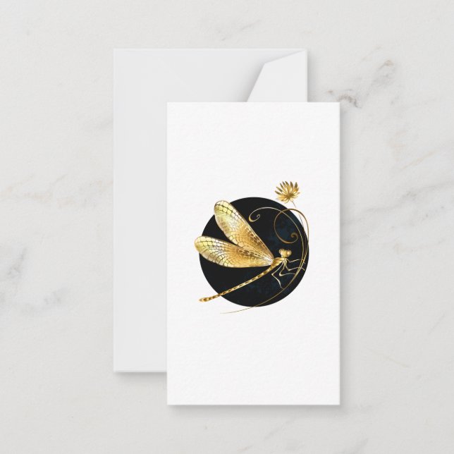 Golden dragonfly in black circle card (Front)