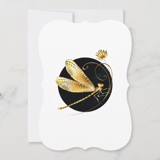 Golden dragonfly in black circle card (Front)