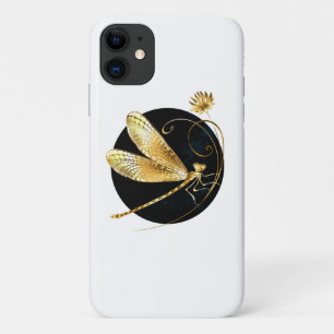 Golden dragonfly in black circle iPhone 11 case