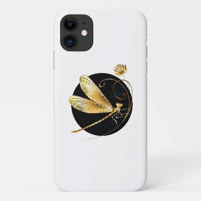 Golden dragonfly in black circle Case-Mate iPhone case (Back)