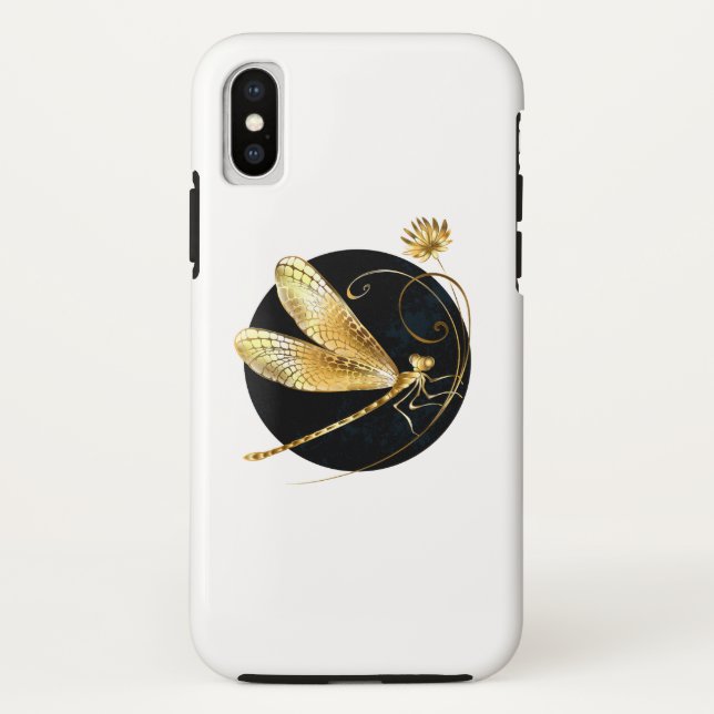 Golden dragonfly in black circle Case-Mate iPhone case (Back)