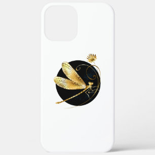 Golden dragonfly in black circle iPhone 12 pro max case