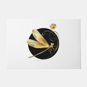Golden dragonfly in black circle doormat