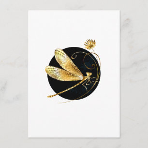 Golden dragonfly in black circle enclosure card