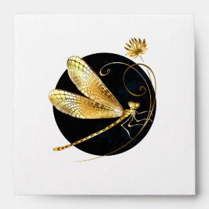 Golden dragonfly in black circle envelope