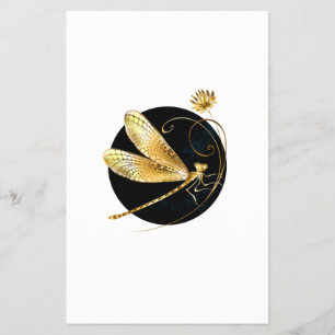 Golden dragonfly in black circle flyer