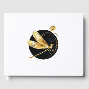 Golden dragonfly in black circle guest book