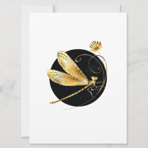 Golden dragonfly in black circle holiday card