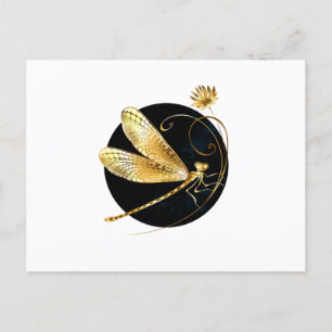 Golden dragonfly in black circle holiday postcard