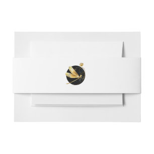 Golden dragonfly in black circle invitation belly band