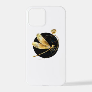 Golden dragonfly in black circle iPhone 12 pro case