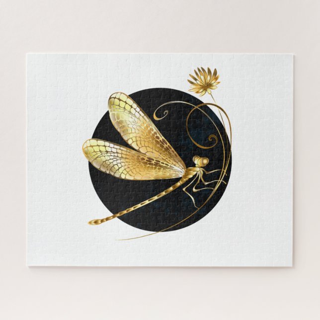 Golden dragonfly in black circle jigsaw puzzle (Horizontal)