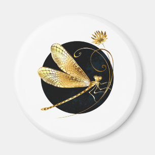 Golden dragonfly in black circle magnet