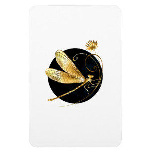 Golden dragonfly in black circle magnet
