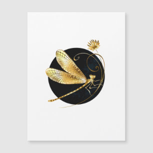 Golden dragonfly in black circle magnetic invitation