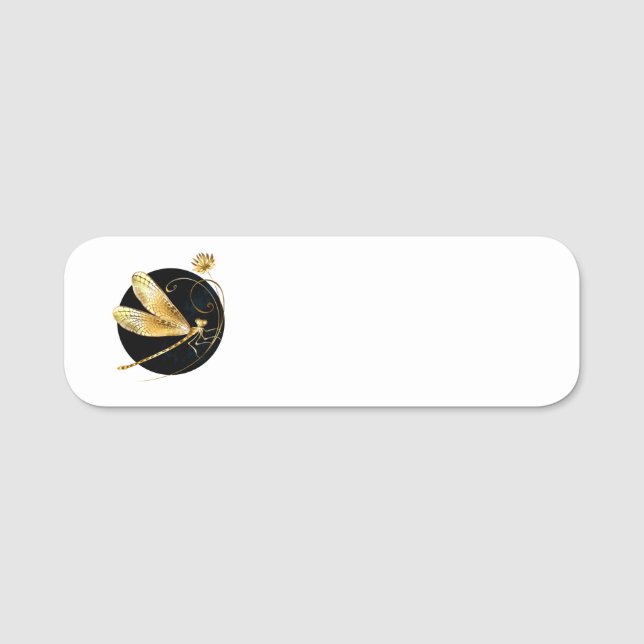 Golden dragonfly in black circle name tag (Front)